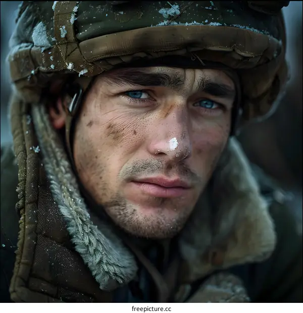 Portrait of a soldier in a winter uniform