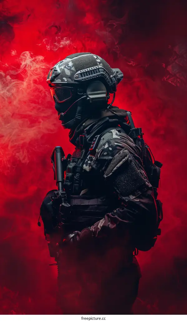 Special Forces Soldier in Black Uniform and Mask