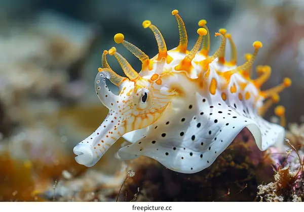 Colorful Ocean Nudibranch Crawls on the Ocean Floor