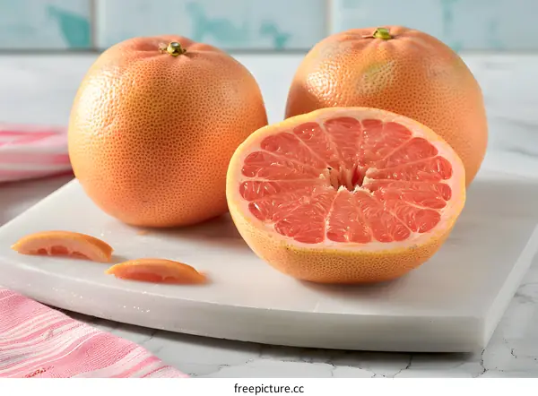 Fresh Grapefruit on a Marble Cutting Board