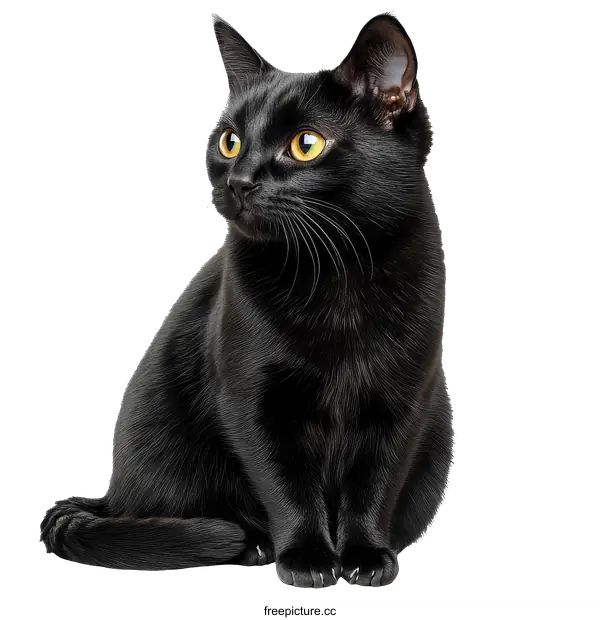 [Transparent Background PNG]Black Cat Sitting Profile View