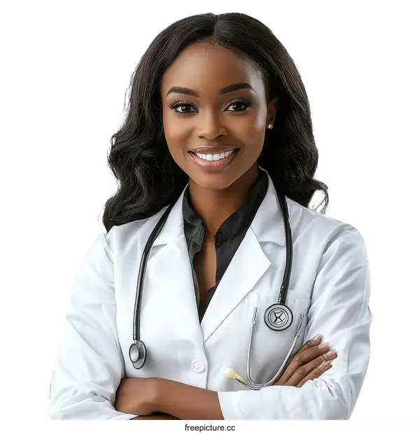 [Transparent Background PNG]Professional African Woman Doctor Portrait