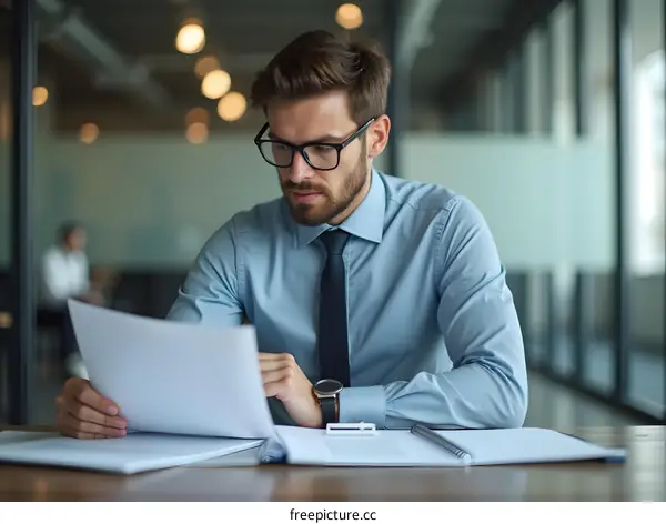 Businessman Working at Desk in Office