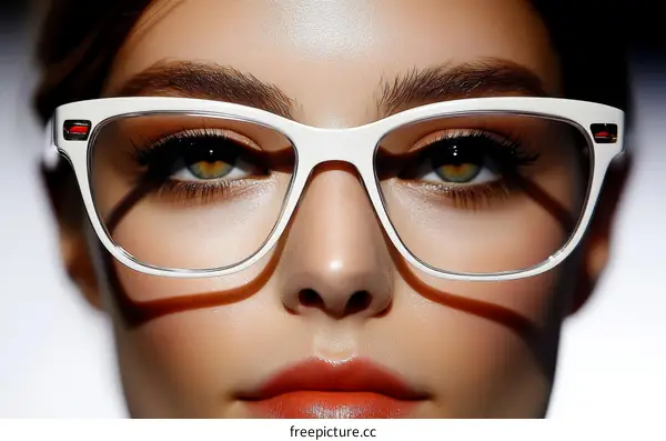 Closeup of a Woman Wearing Stylish White Glasses