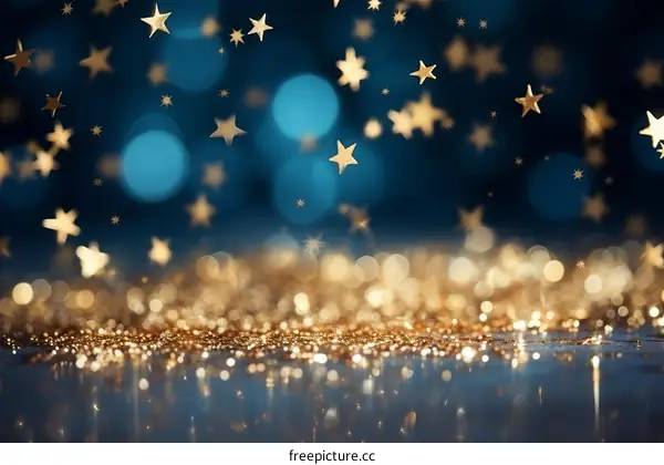 Golden Stars Falling on a Blue Background