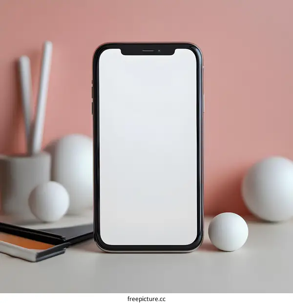Blank Smartphone Screen Mockup On Pink Background