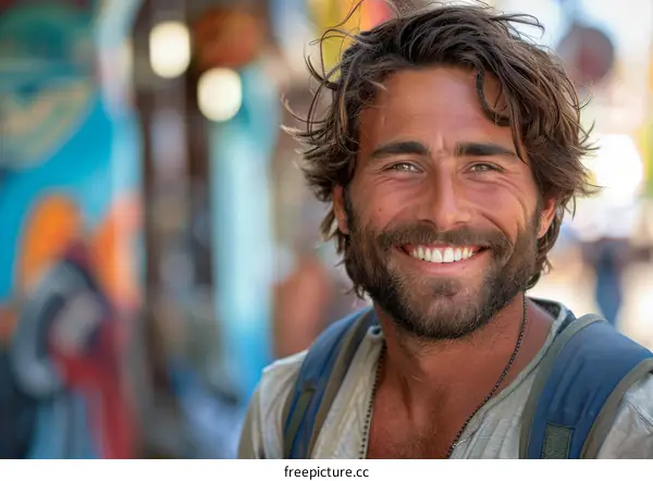 Smiling Man with a Beard in an Outdoor Setting