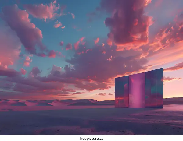Abstract Sunset with Mirror Wall in Desert