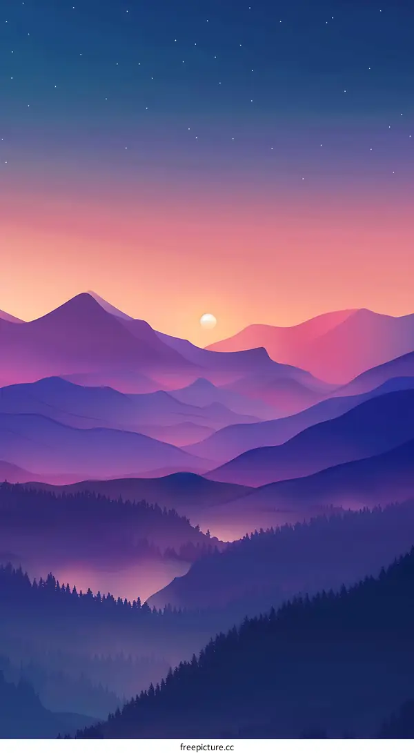 Mountain Landscape With Sunset And Stars