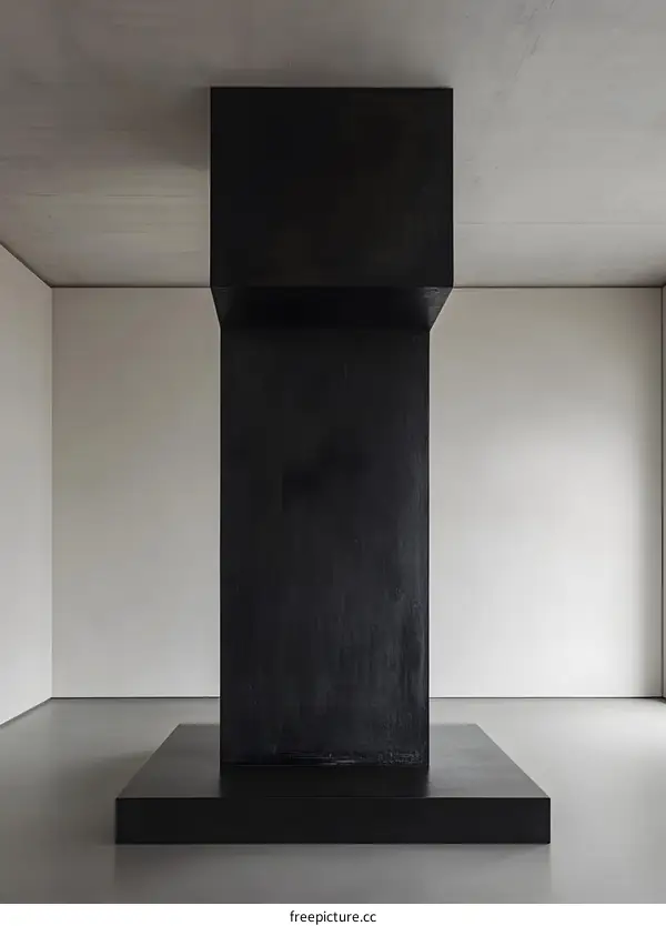 Black Concrete Sculpture in a Minimalist Room