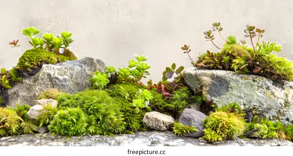 Green Moss And Rocks In A Garden