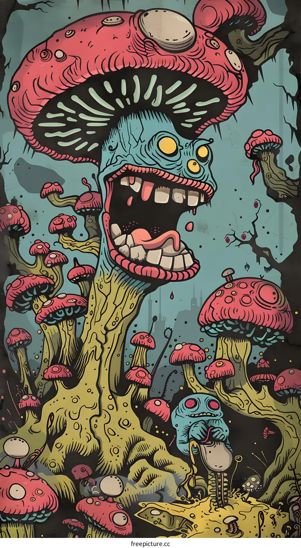 Surreal Mushroom Forest Illustration