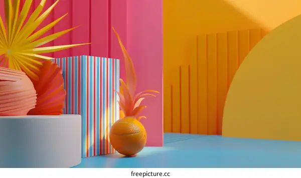 Abstract 3D Pineapple with Colorful Striped Background