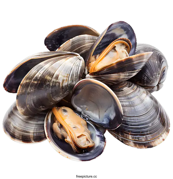 [Transparent Background PNG]A pile of fresh raw clams with their shells partially open