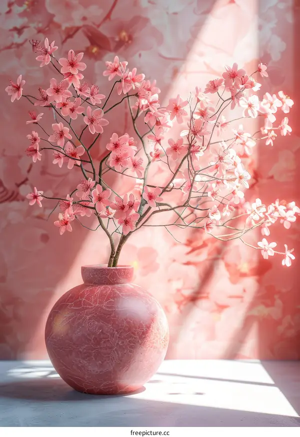 Pink Cherry Blossom Vase Still Life Art