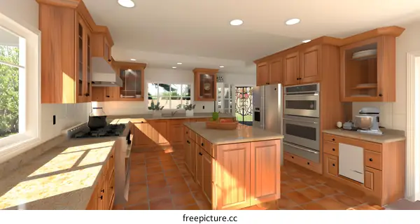 Modern Kitchen Interior Design with Wooden Cabinets and Stainless Steel Appliances