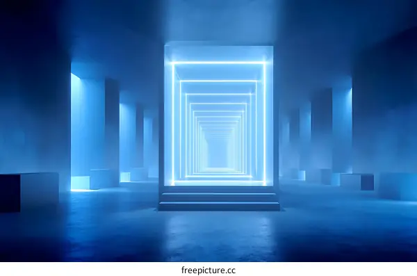 Abstract Neon Blue Futuristic Corridor