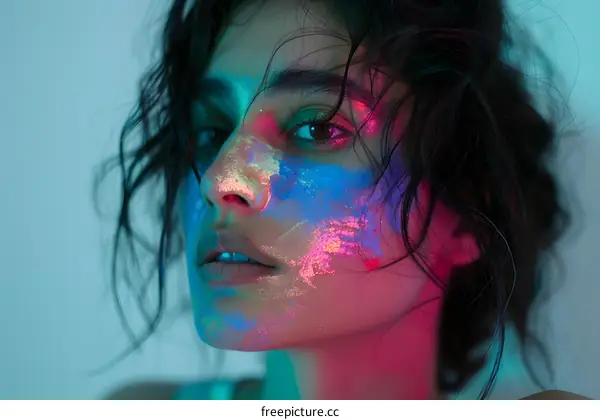 Woman with Neon Makeup on Face