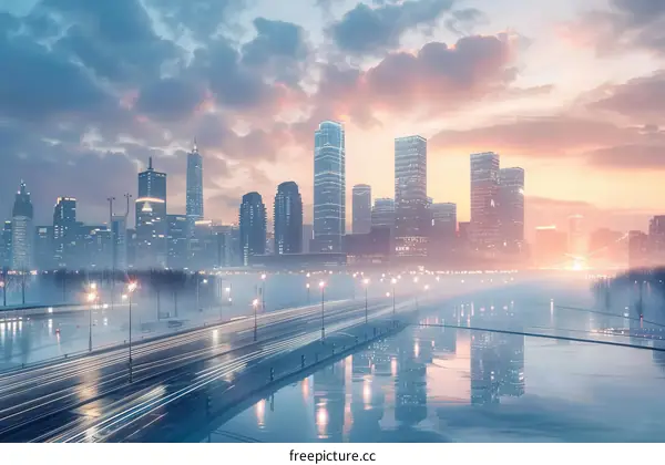 Misty Cityscape at Dawn