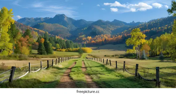 Country road in autumn with mountains in the distance
