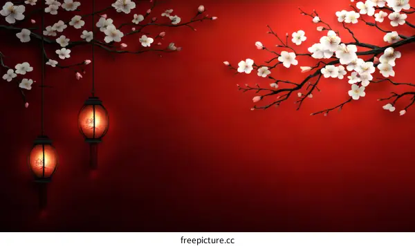 Chinese New Year Floral Background with Lanterns
