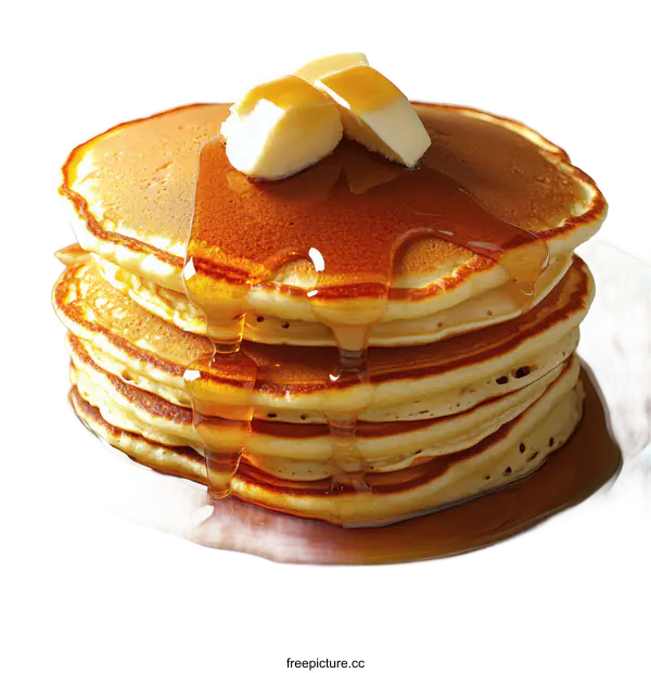 [Transparent Background PNG]Delicious Stack of Pancakes with Butter and Syrup