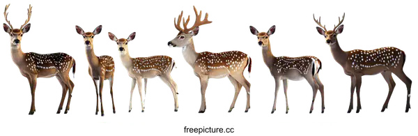 [Transparent Background PNG]Group of Spotted Deer Illustration
