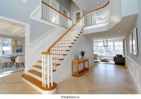 Modern Light Filled Grand Staircase Entrance