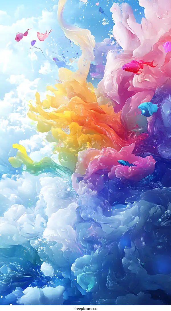 Abstract Colorful Cloudscape with Fish
