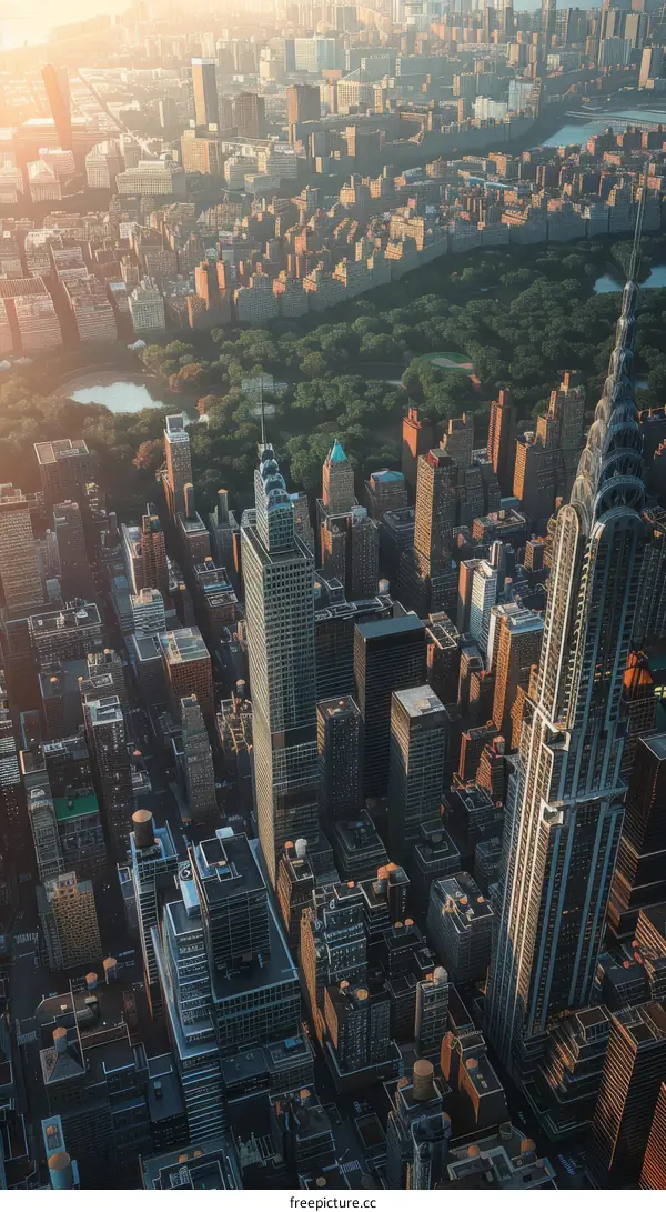 A Breathtaking Aerial View of the New York City Skyline at Sunset