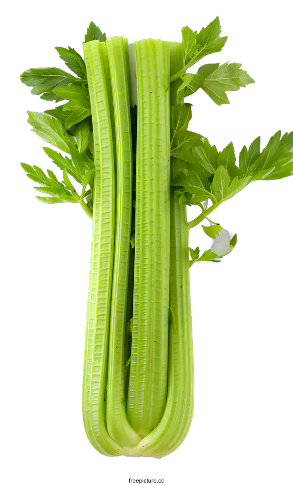 [Transparent Background PNG]Fresh Green Celery Stalks Isolated on White Background