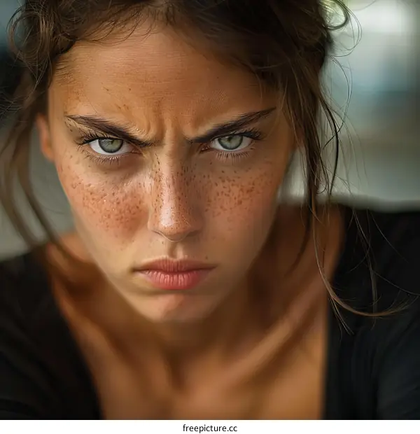Close-up Portrait of a Woman with Intense Expression