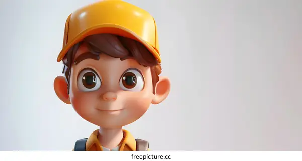 3D rendering of a young boy wearing a yellow cap
