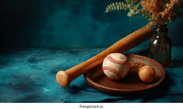 Vintage Baseball Bat and Balls Still Life