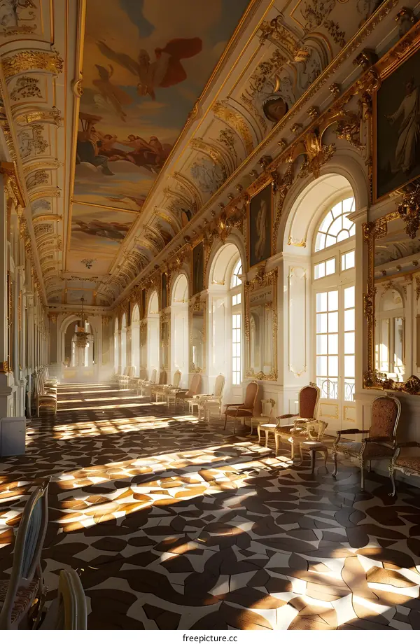 Grand Hall With Sunbeams Through Windows