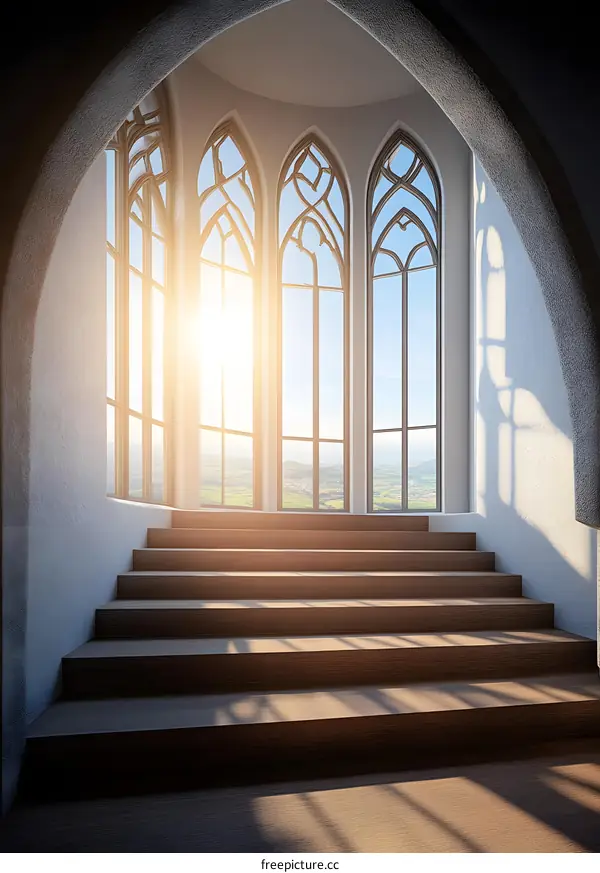 Stairway to Heaven with Stained Glass Windows