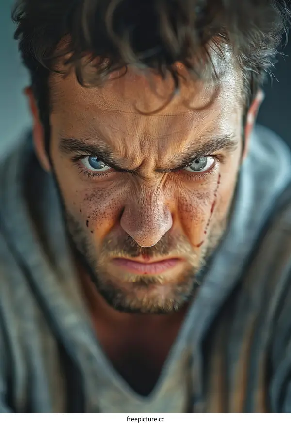Close-up Portrait of a Caucasian Man with Angry Expression