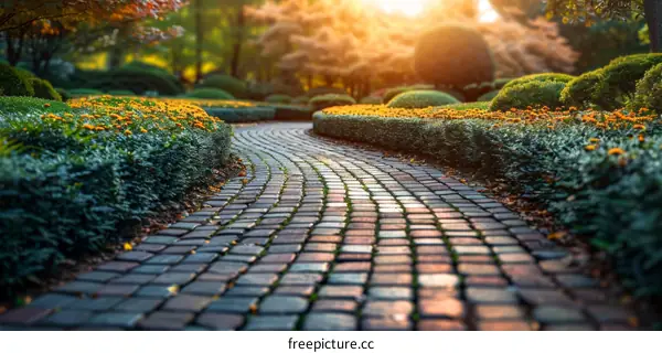 Stone Path Through a Colorful Autumn Garden
