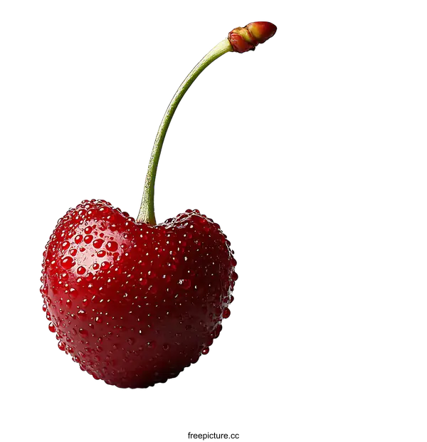 [Transparent Background PNG]Closeup of a single, wet cherry