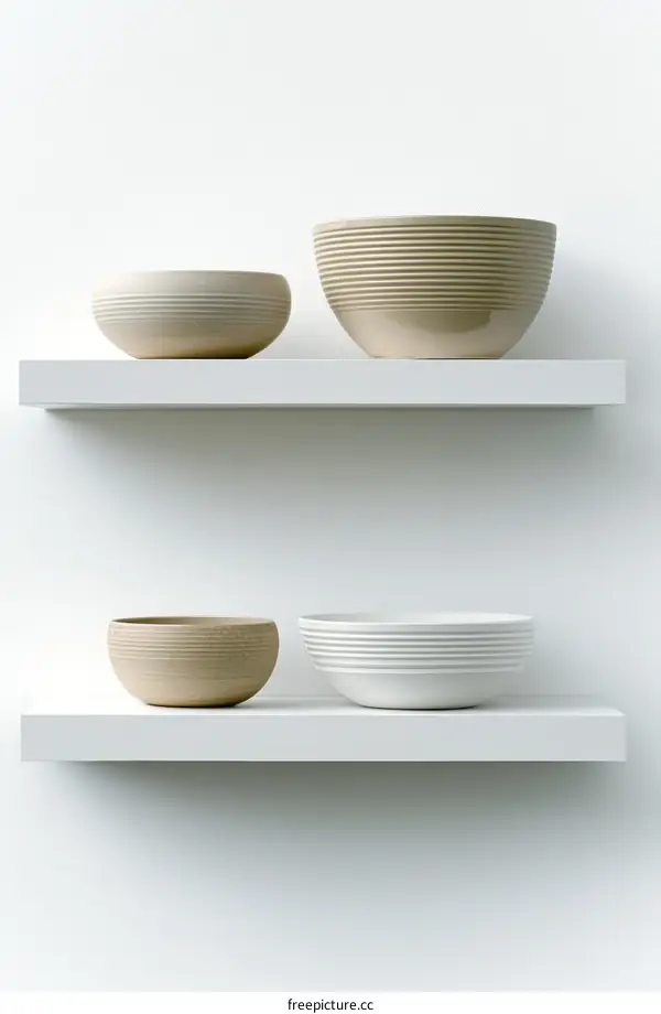 Stylish Ceramic Bowls on White Shelf