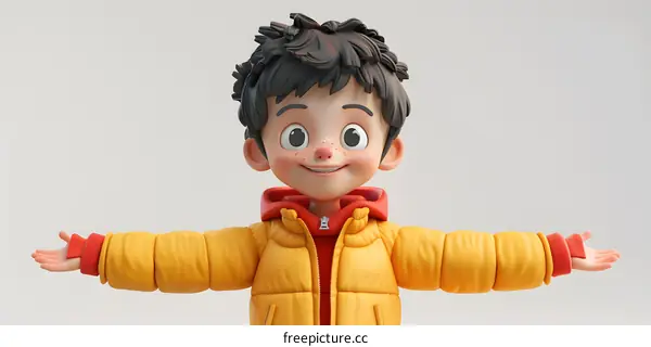 3D rendering of a happy cartoon boy