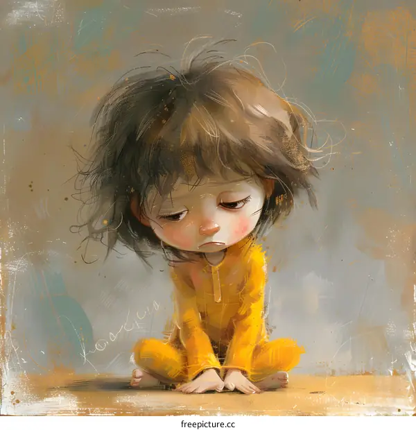 sad girl in yellow pajamas