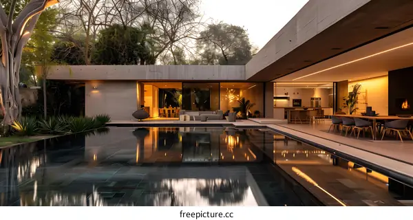 Modern Concrete House with Pool and Garden