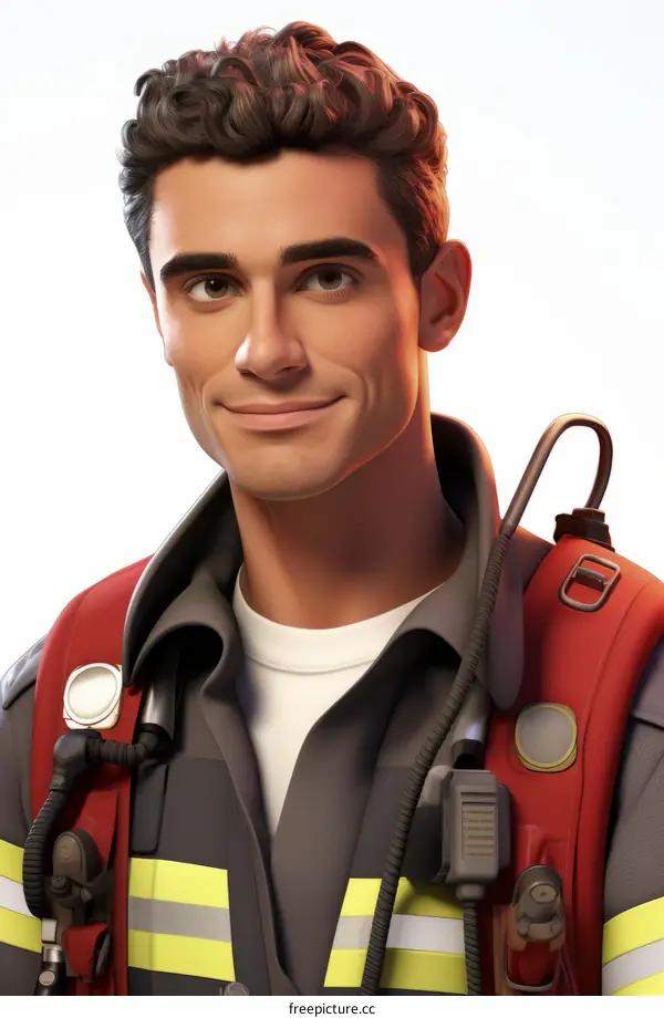 Illustration of a firefighter in protective gear