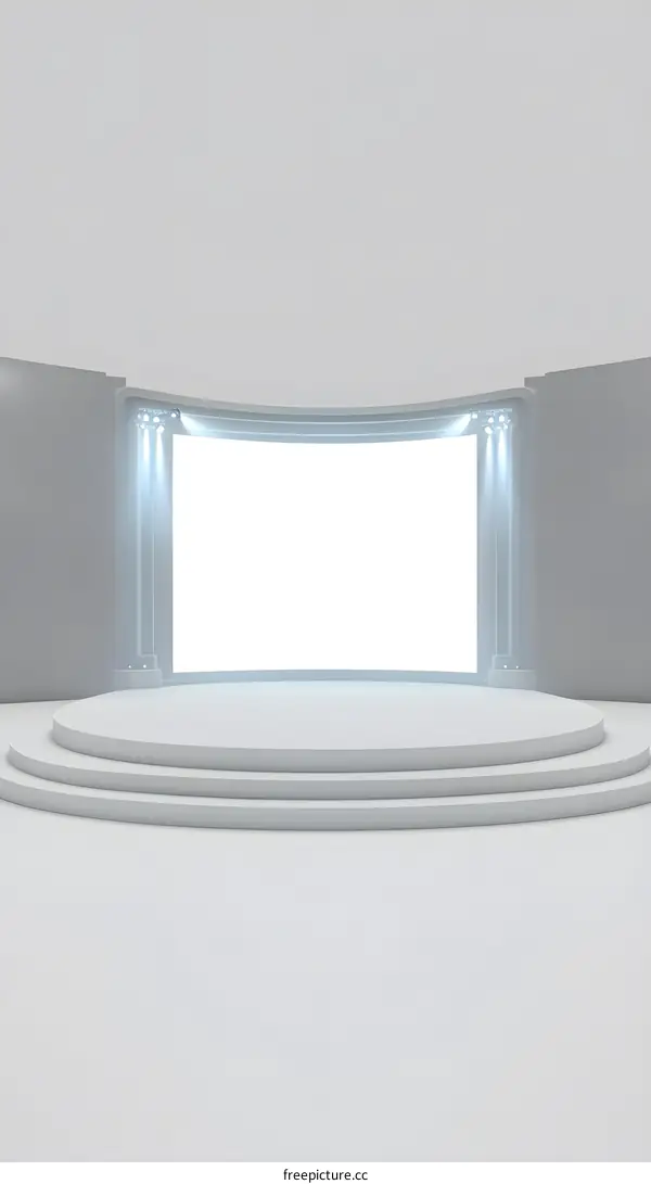 Modern White Stage with Curved Screen and Columns