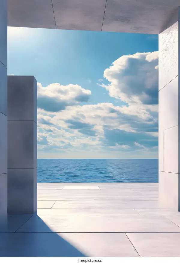 Minimalist Modern Architecture View Of Sea And Sky With Concrete Walls