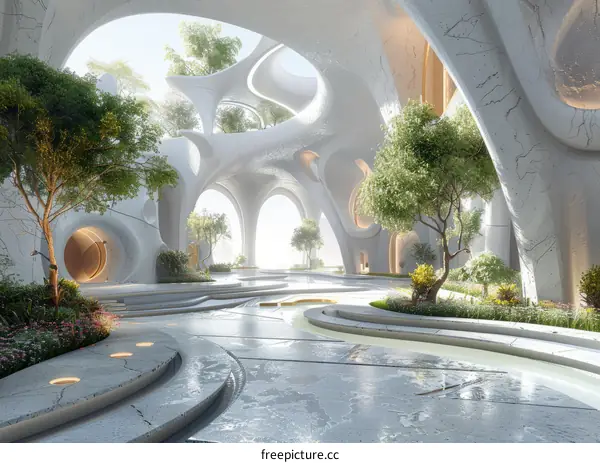 A futuristic city with lush greenery and modern architecture