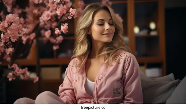 Relaxing in a beautiful place with pink flowers