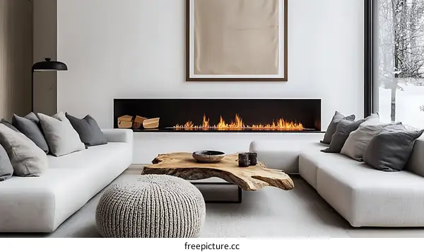 Modern Minimalist Living Room with Fireplace