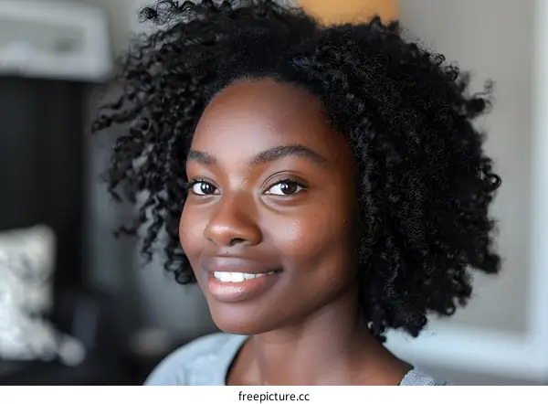 Portrait of a Young African American Woman with Curly Hair